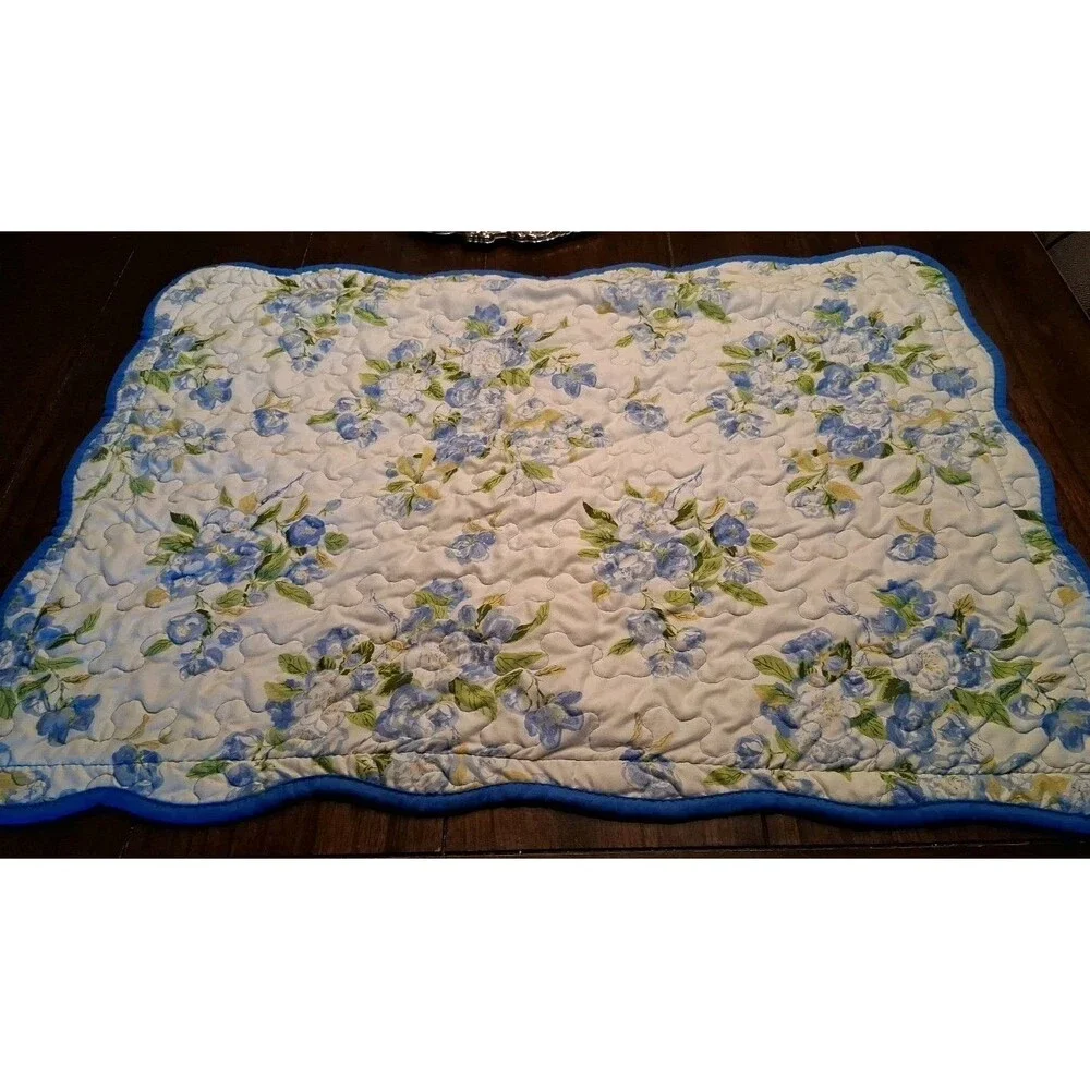 Floral Pillow Shams Set Of 2 Vintage Blue Waverly Quilted 30x24” Envelope Style
